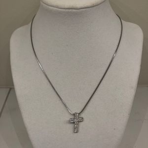 Express Silver Tone & Rhinestones Cross Necklace